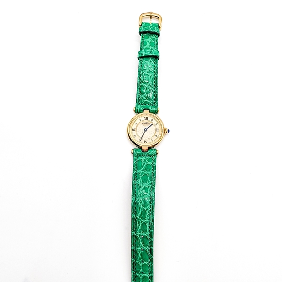 💎 CARTIER 18k Gold Vermeil 24mm Round Ivory Dial Quartz Vintage Luxury Watch - Picture 2 of 8